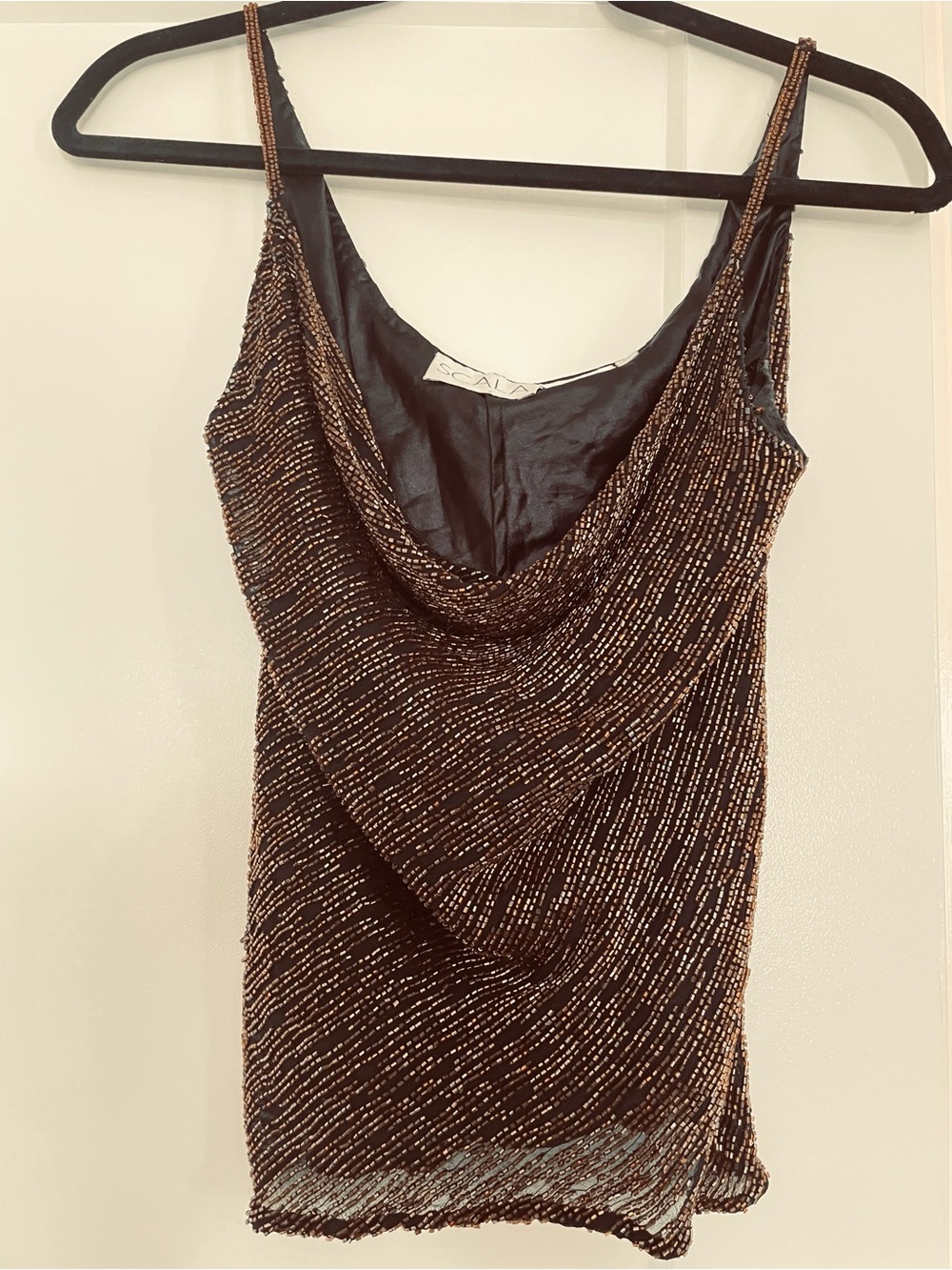 Scala Brown/Bronze/Copper colors with Gold Beaded with spaghetti straps